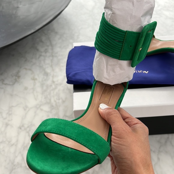 Authentic Aquazzura Suede 💯 goat skin Jasmine green sandals - Picture 11 of 13